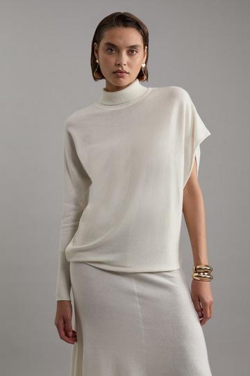 Blend Knit Asymmetric Roll Neck Jumper ivory