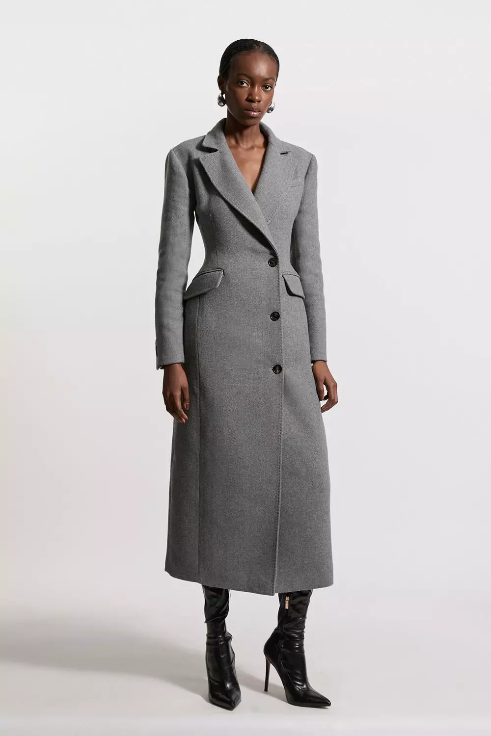 Italian Wool Mix Tailored Fitted Maxi Coat Karen Millen