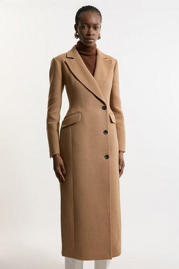 Italian Wool Tailored Fitted Maxi Coat camel