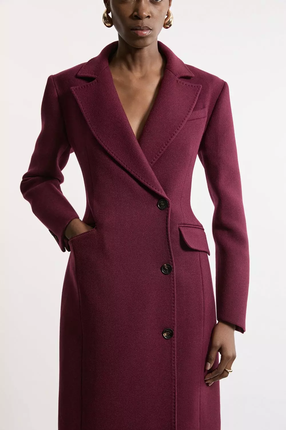 Italian Wool Blend Tailored Fitted Maxi Coat Karen Millen