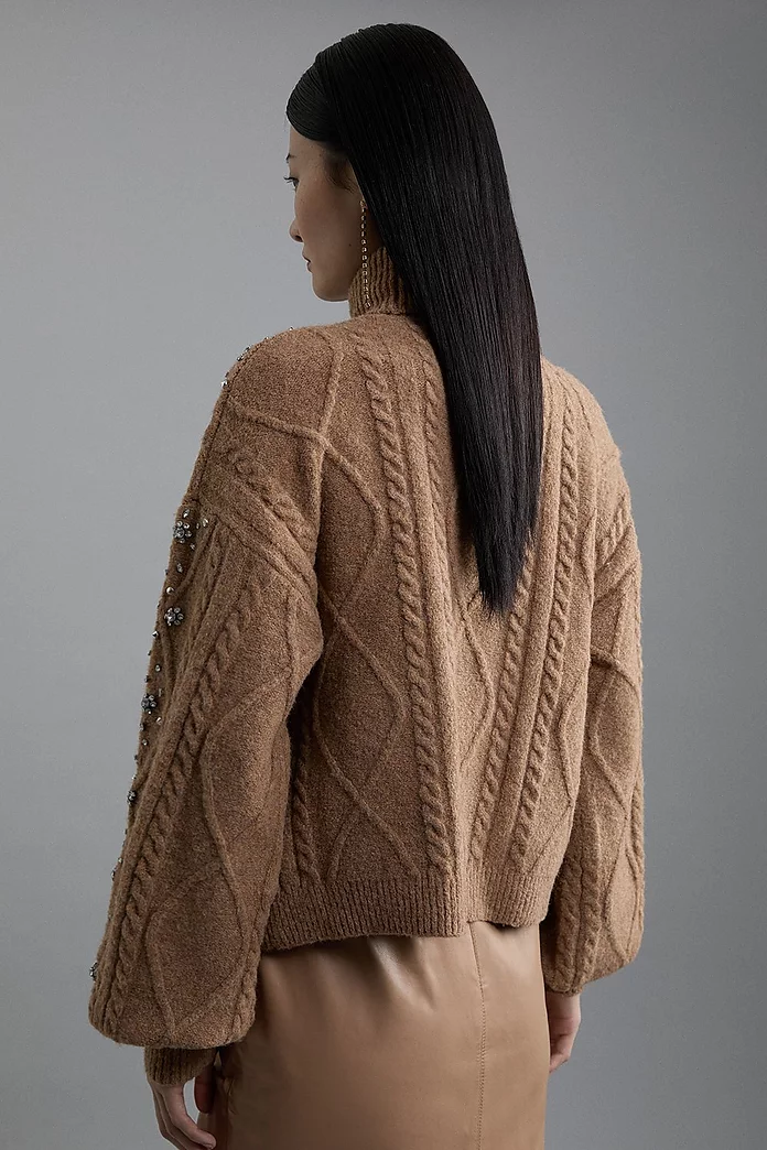 Wool Blend Embellished Cable Knit Sweater | Karen Millen Wool Blend Embellished Cable Knit Sweater | Karen Millen