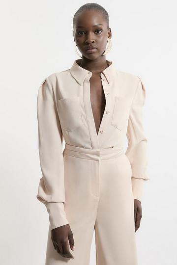 Petite Satin Back Crepe Woven Blouse champagne