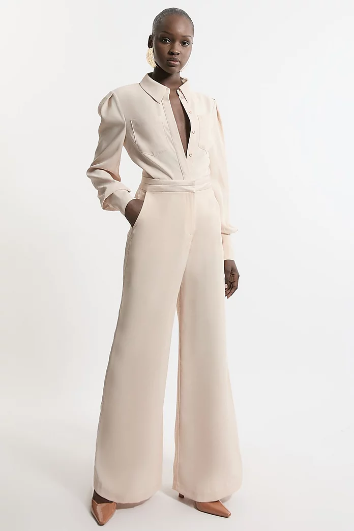 Petite Satin Back Crepe Woven Blouse | Karen Millen Petite Satin Back Crepe Woven Blouse | Karen Millen