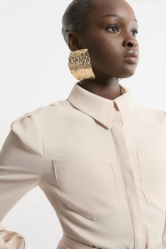 Petite Satin Back Crepe Woven Blouse | Karen Millen Petite Satin Back Crepe Woven Blouse | Karen Millen