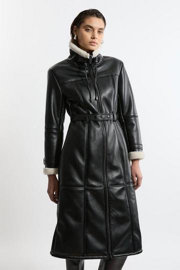 Faux Shearling Aviator Longline Coat mono