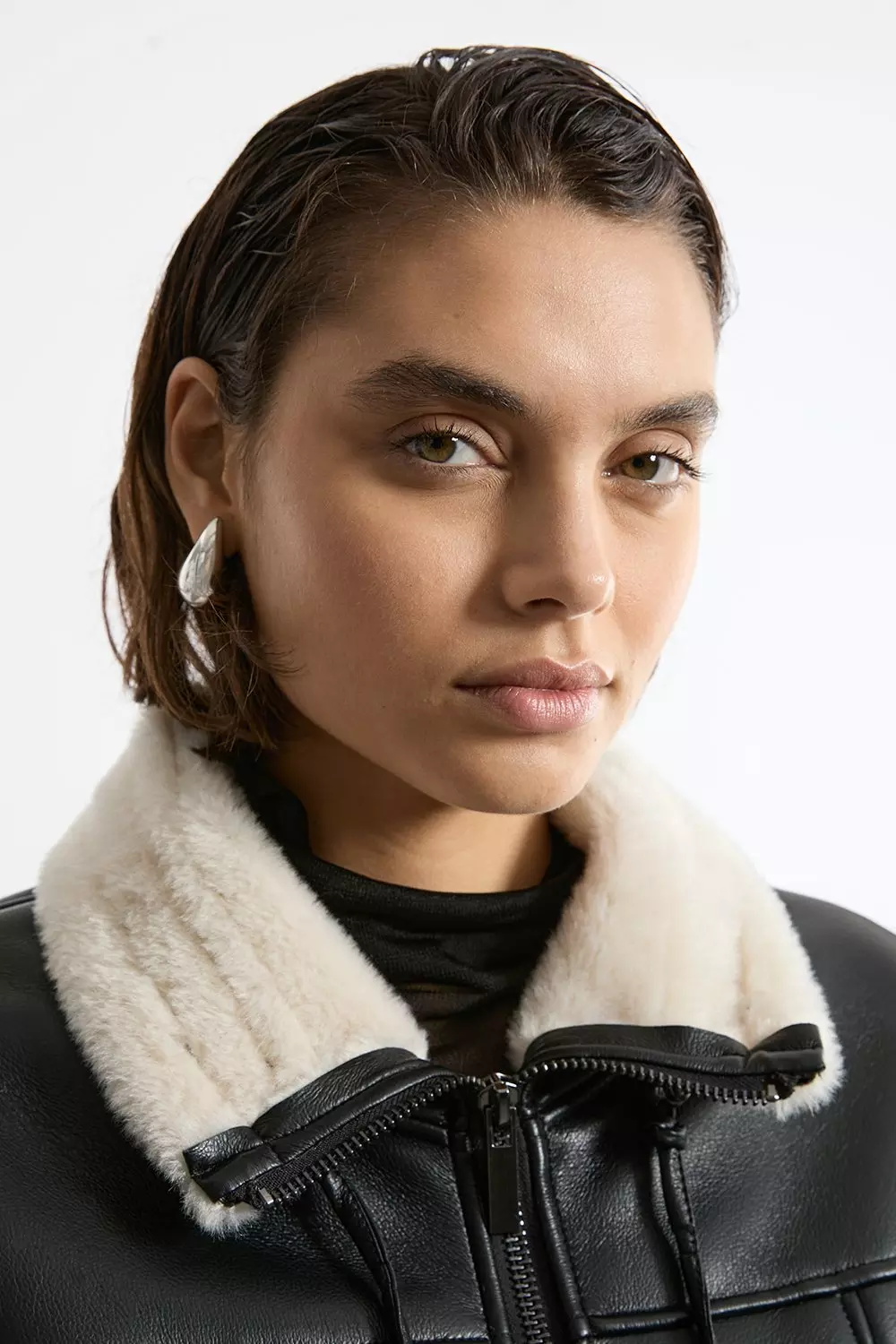 Mono Faux Shearling Aviator Longline Coat  alternative image