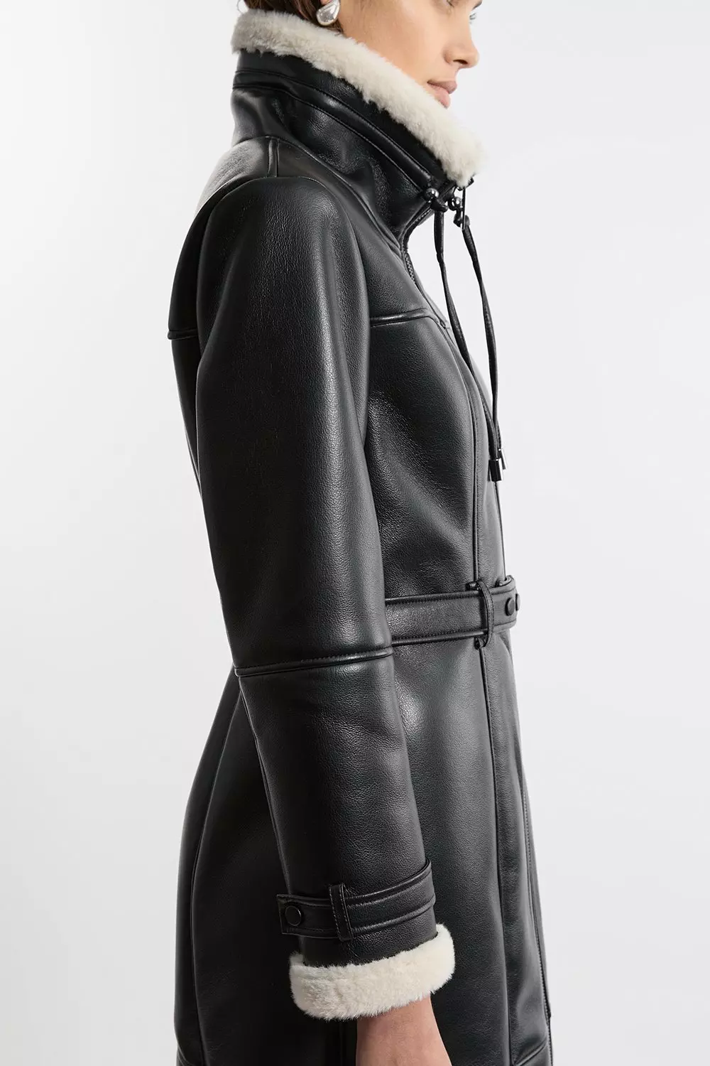 Mono Faux Shearling Aviator Longline Coat  alternative image