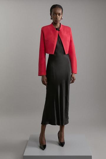 Red Cropped Tailored High Neck Jacket