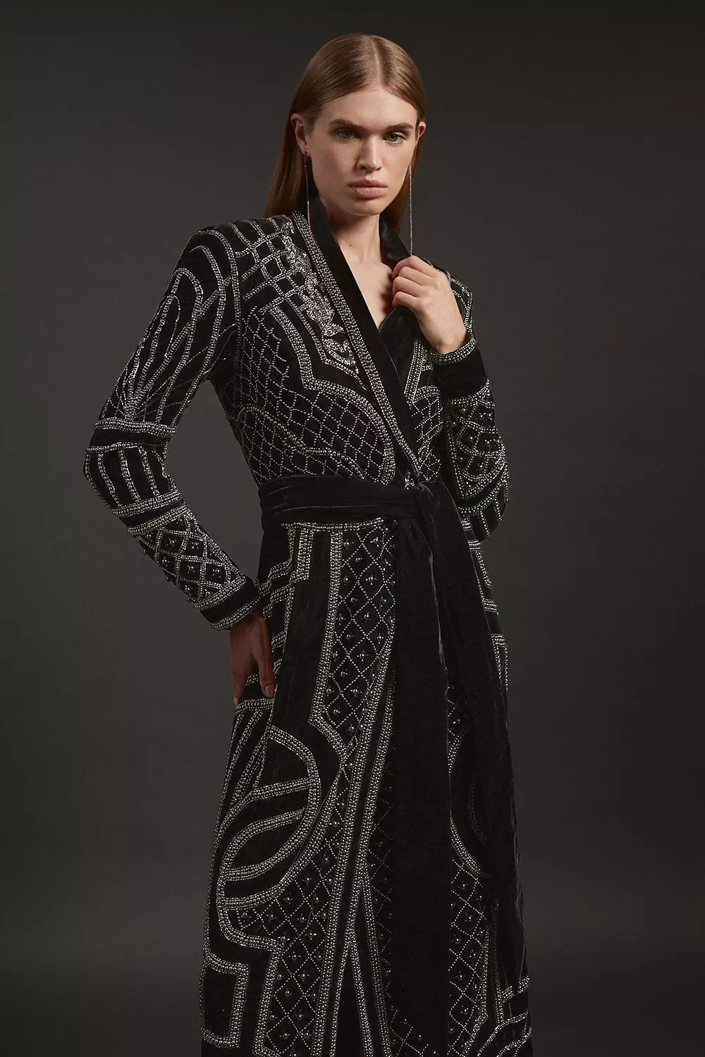 Black Velvet Embellished Woven Maxi Blazer Dress  alternative image
