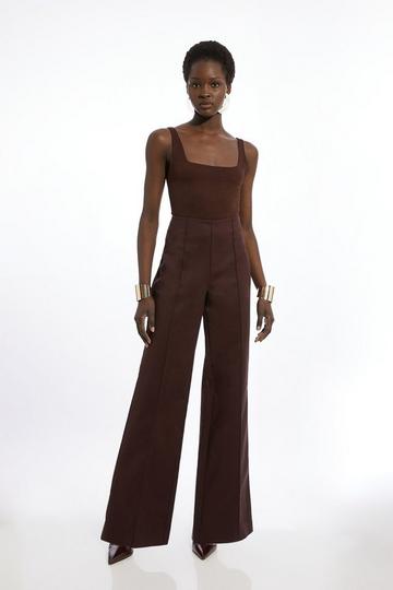 Techno Cotton Pintuck Woven Wide Leg Trouser chocolate