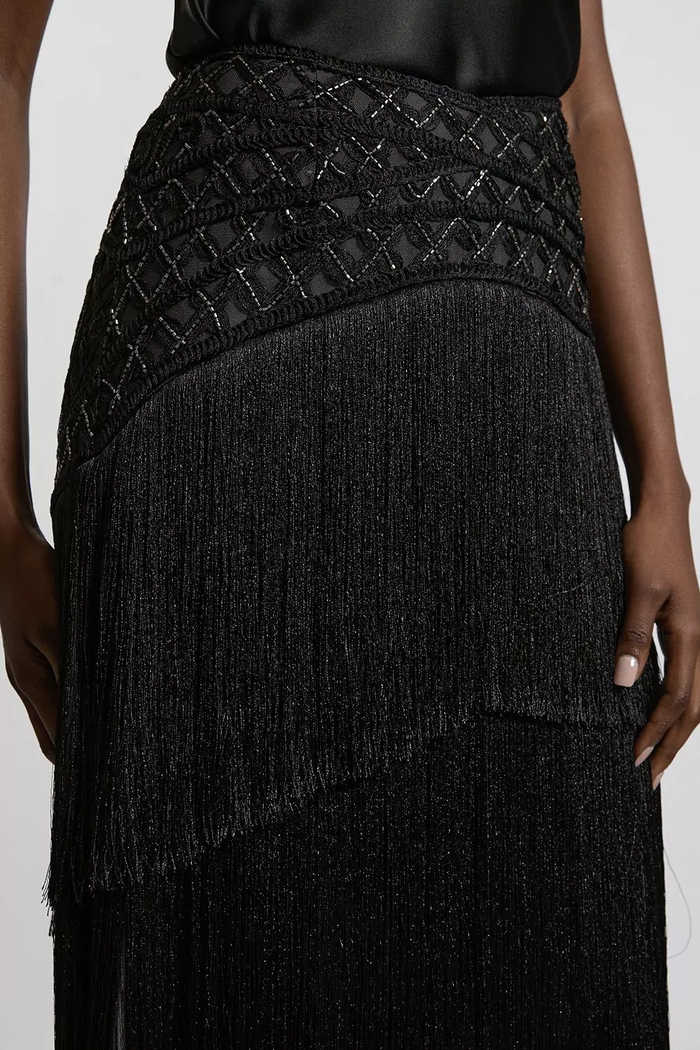 Fringe And Beaded Woven Skirt | Karen Millen
