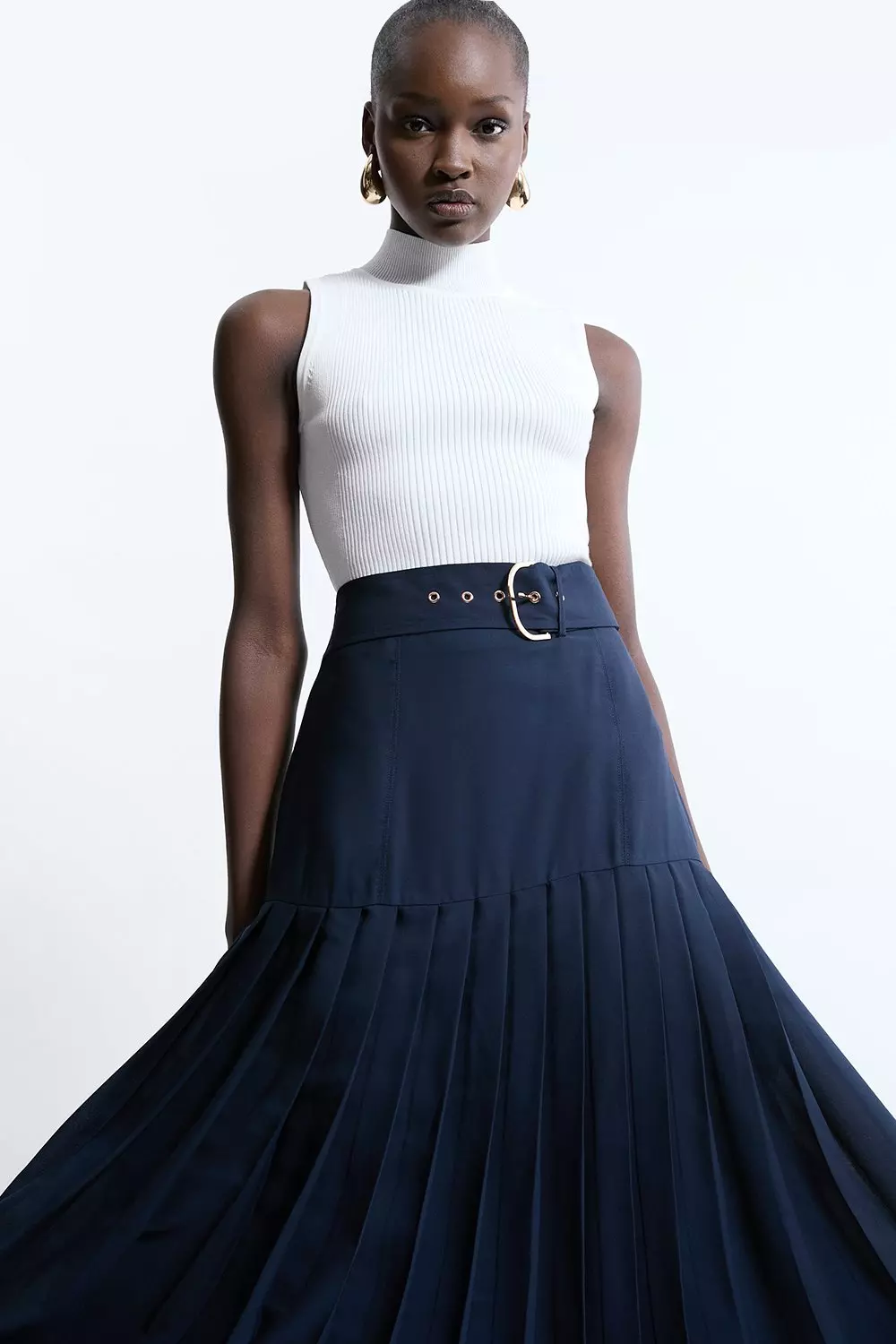 Navy high waisted midi skirt hotsell