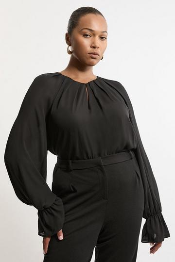 Plus Size Georgette High Neck Keyhole Woven Blouse black