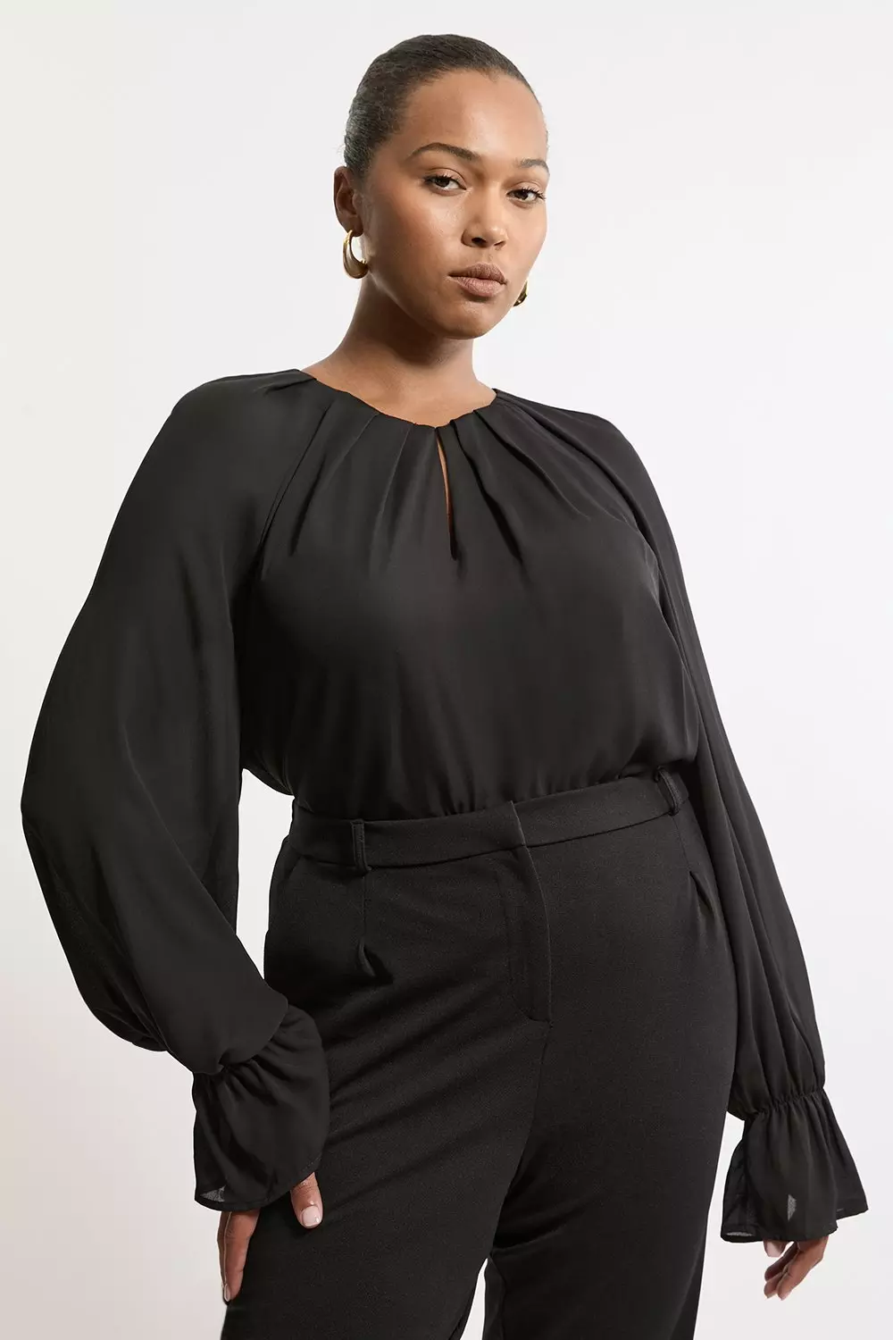 Plus Size Georgette High Neck Keyhole Woven Blouse Karen Millen