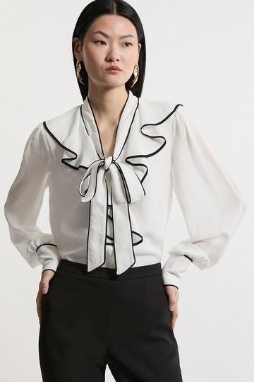 Georgette Draped Front Woven Blouse ivory