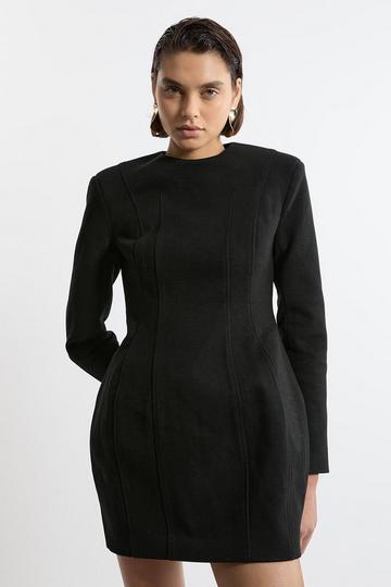 Black Brushed Tailored Jersey Mini Scuba Dress