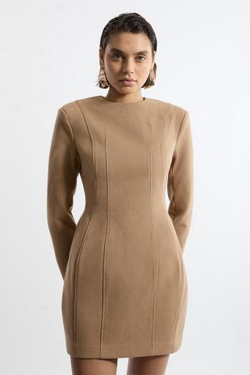 Brushed Tailored Jersey Mini Scuba Dress camel