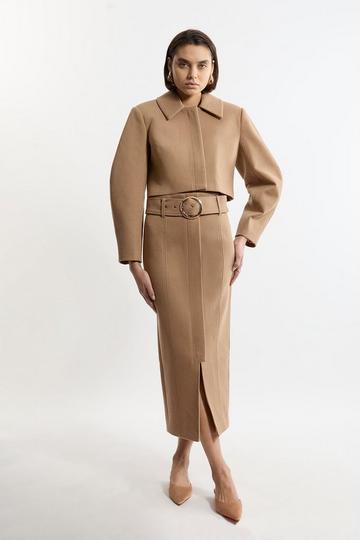 Belted Pencil Midi Skirt camel