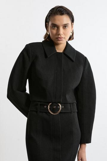 Brushed Cropped Collared Trench Jacket black