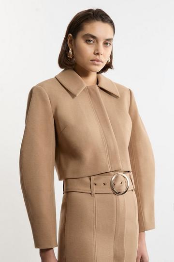 Brushed Cropped Collared Trench Jacket camel