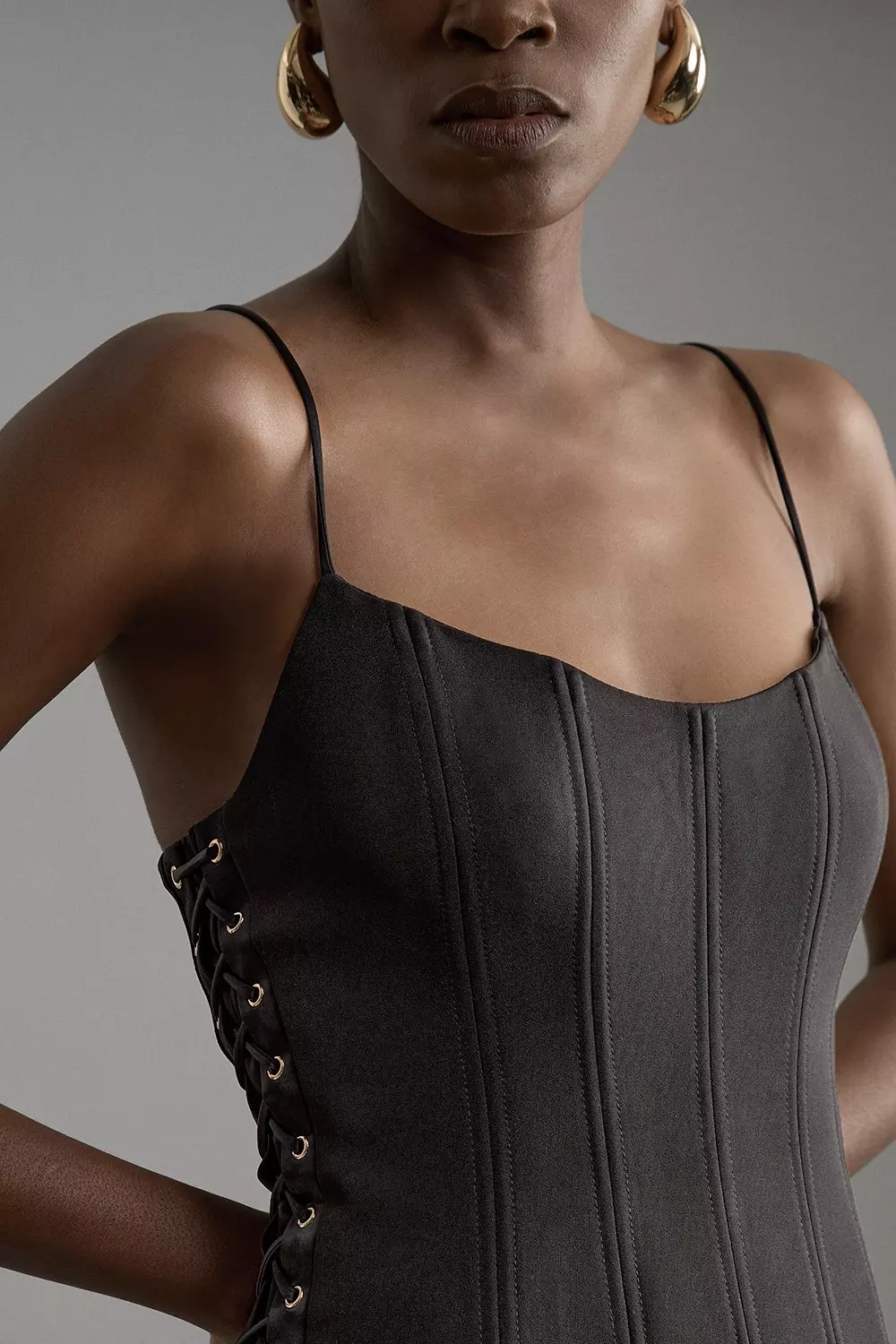 Premium Viscose Jersey Corset Lace Up Top | Karen Millen
