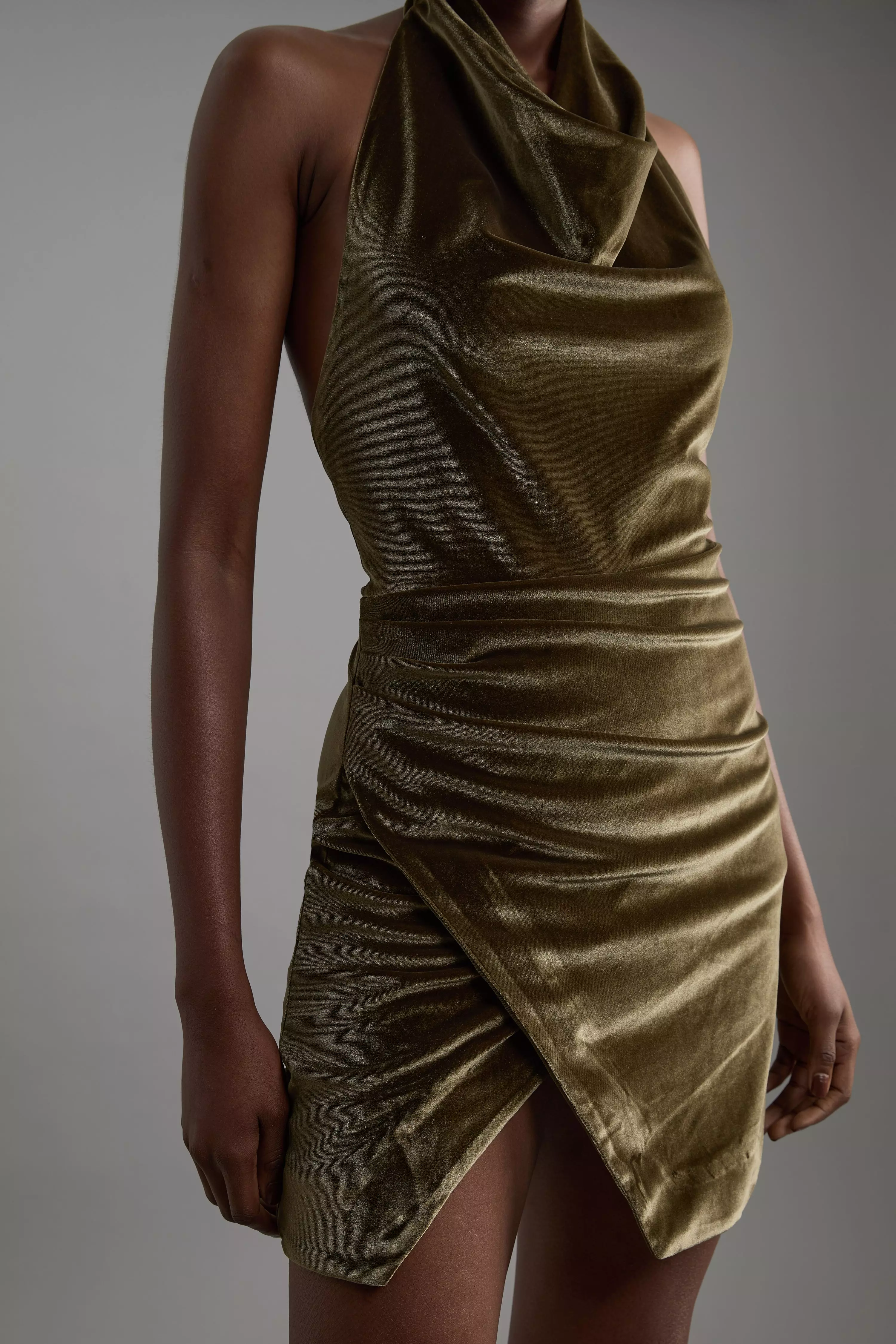 Stretch Velvet Halter Neck Mini Dress | Karen Millen