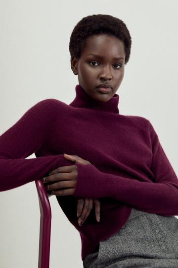 The Founder Cashmere Roll Neck Jumper plum