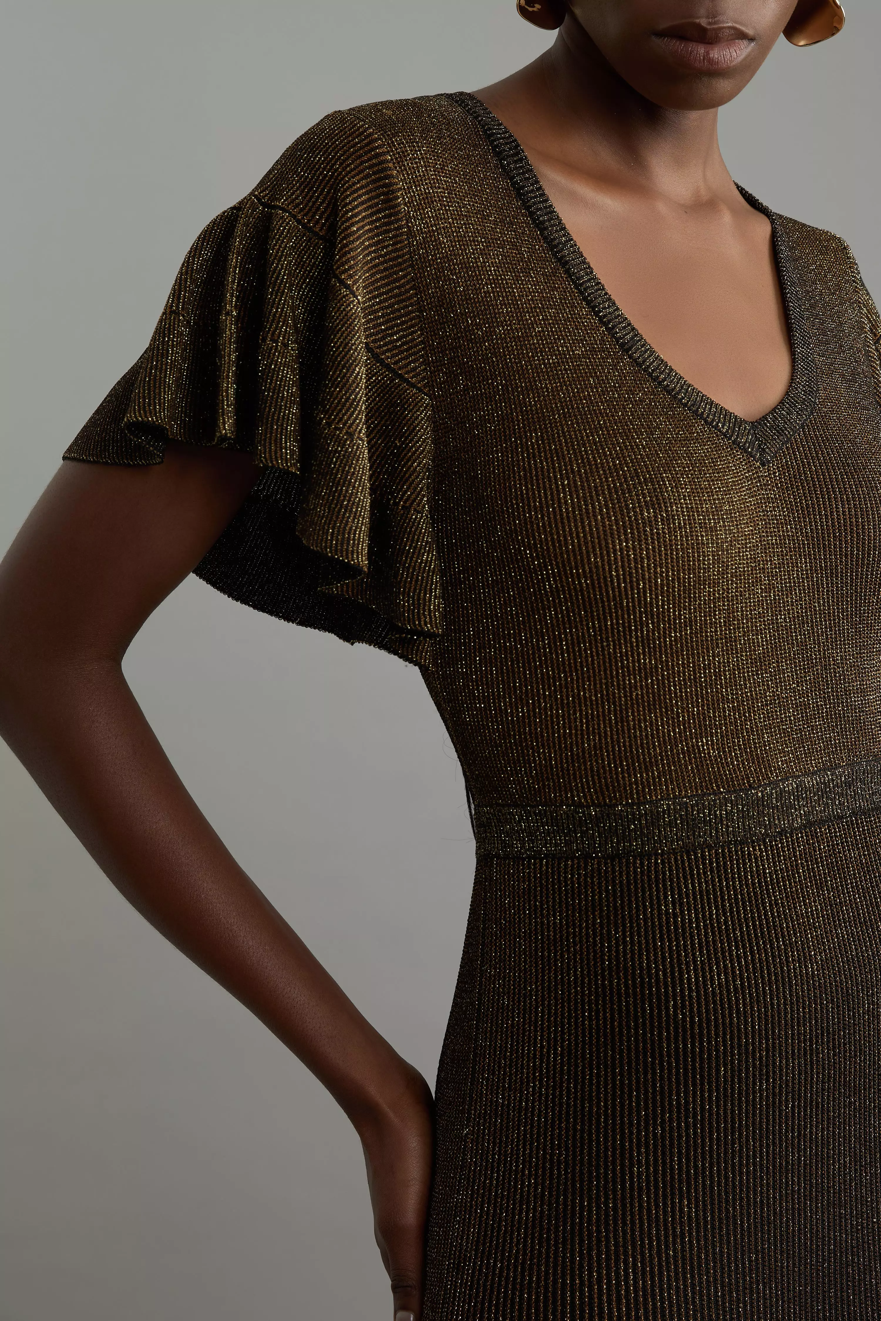 Angel Sleeve Sparkle Knit Full Skirted Maxi Dress | Karen Millen