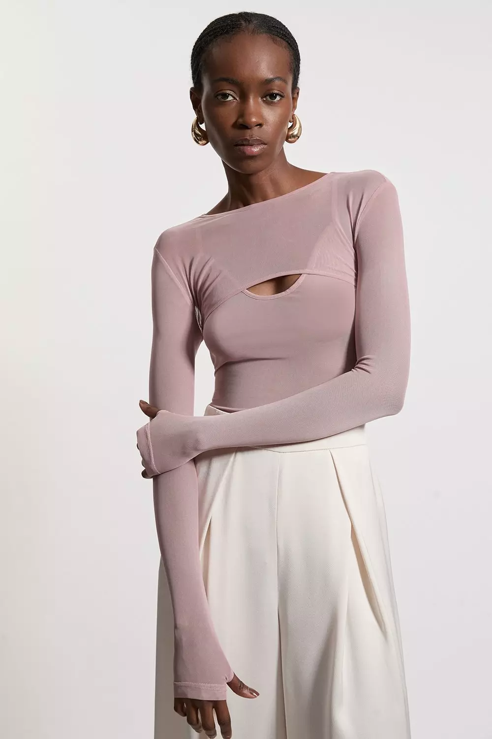Blush Double Layered Cut Out Mesh Bodysuit   alternative image