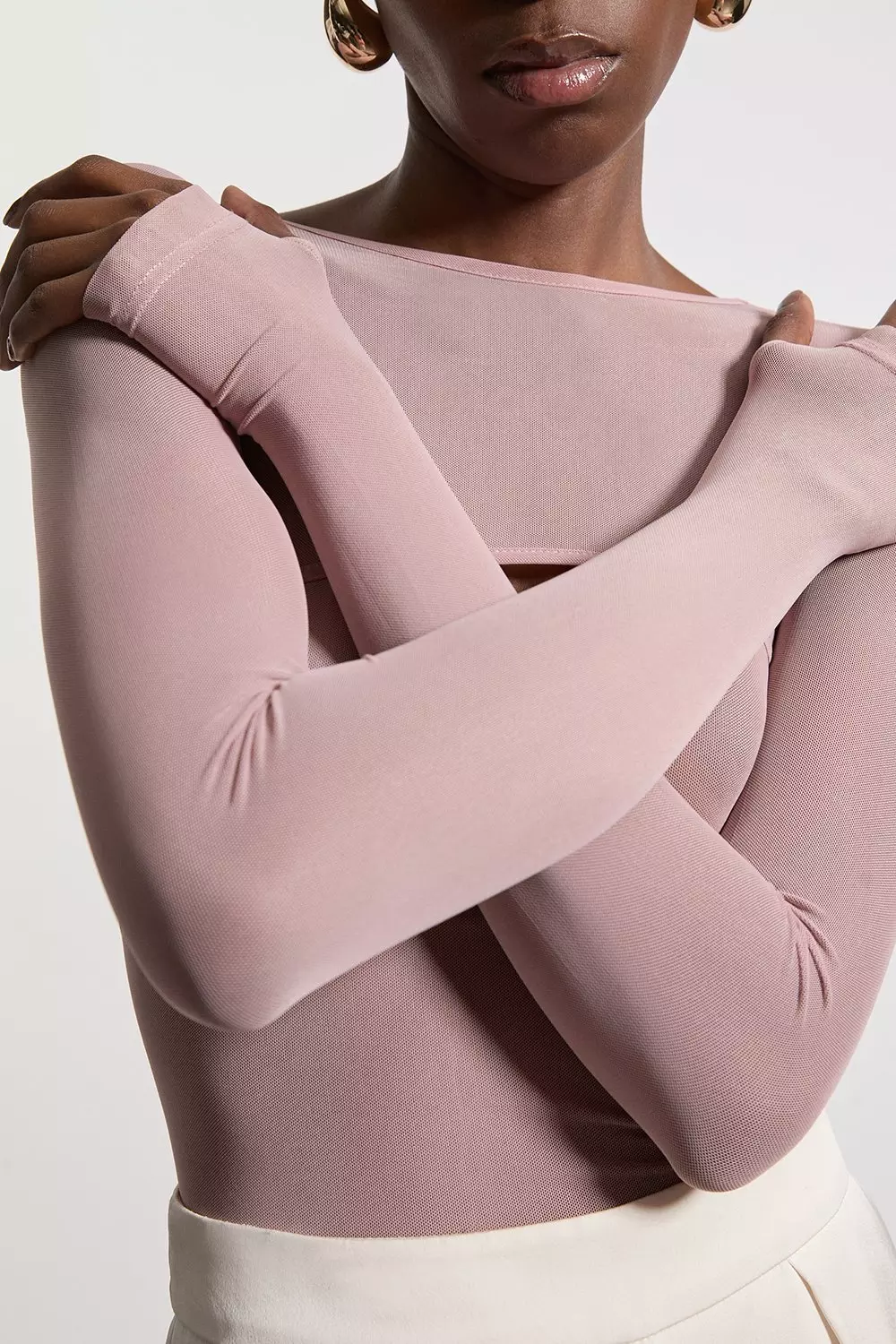 Blush Double Layered Cut Out Mesh Bodysuit   alternative image