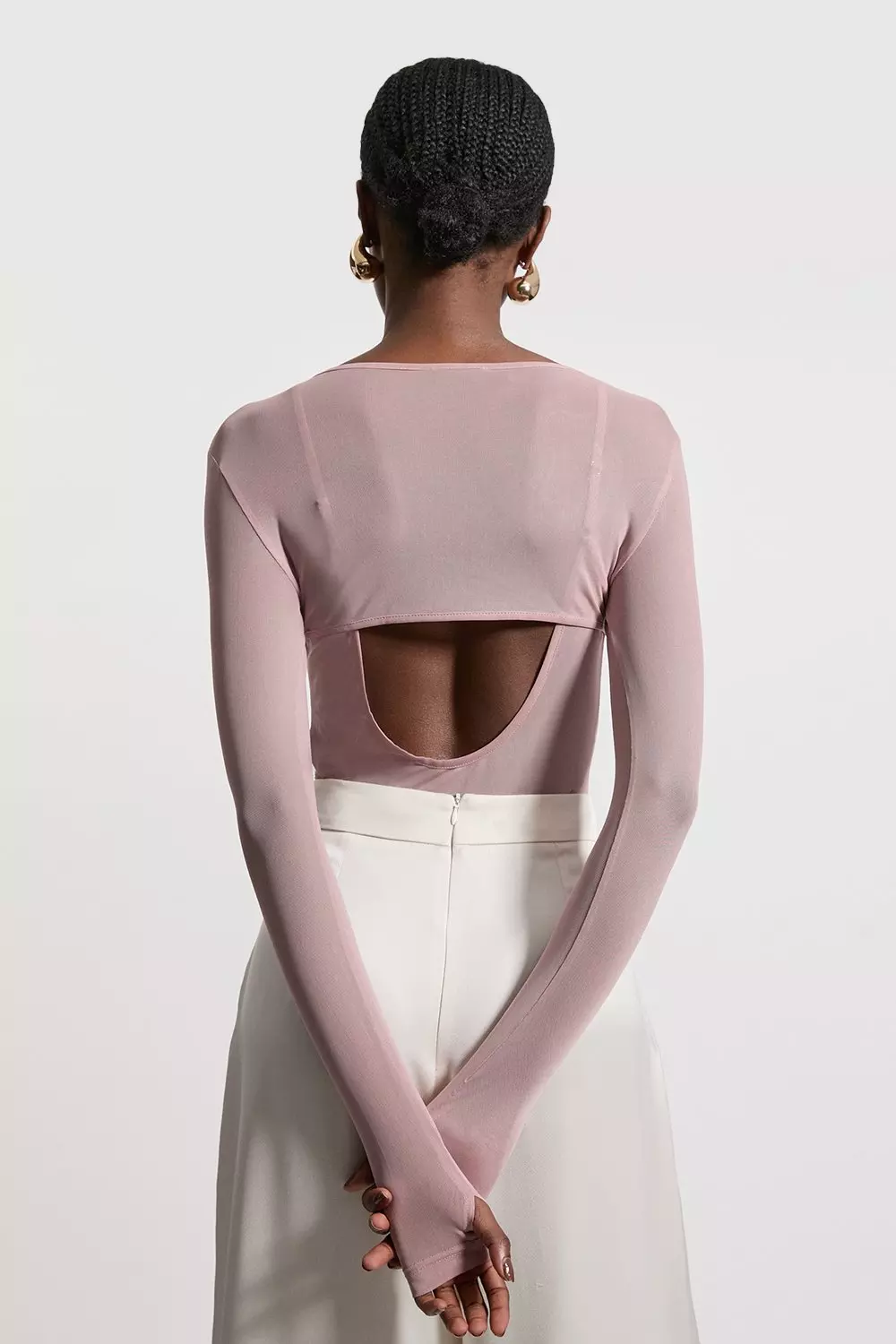 Blush Double Layered Cut Out Mesh Bodysuit   alternative image