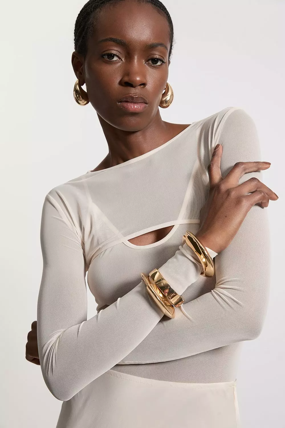 Double Layered Cut Out Mesh Bodysuit | Karen Millen