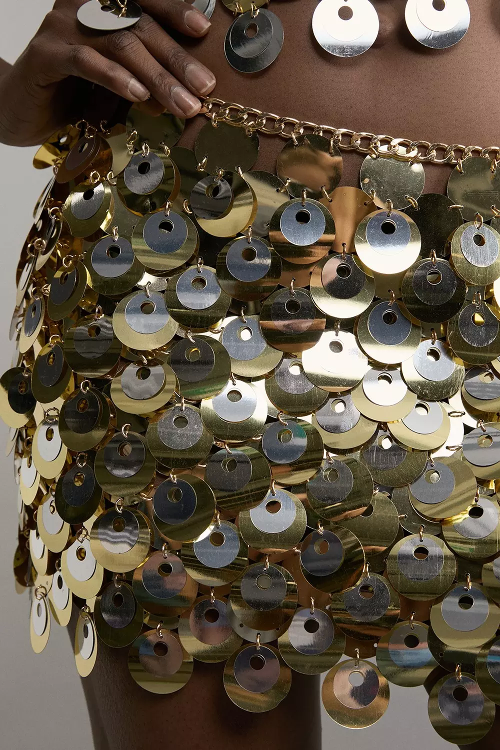Gold And Silver Disc Sequin Mini Skirt alternative image