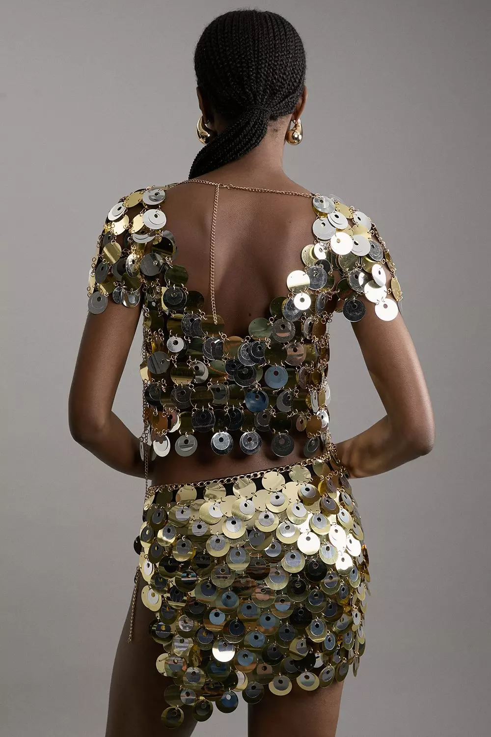 Gold And Silver Disc Sequin Mini Skirt alternative image