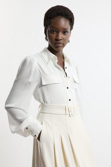 Georgette Crepe Collared Woven Shirt ivory