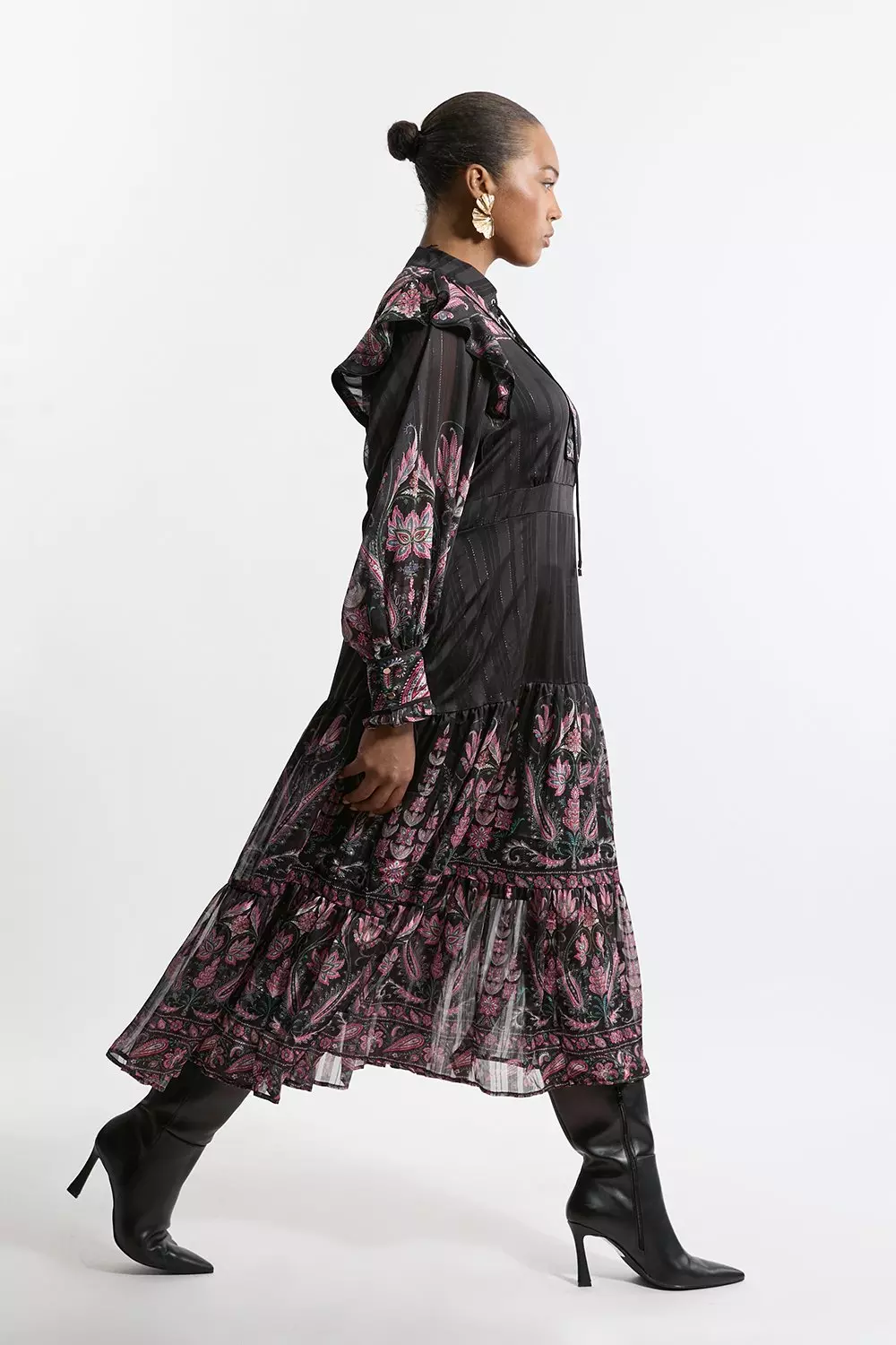 Plus Size Boho Floral Woven Midaxi Dress With Lace Front Detail alternative image