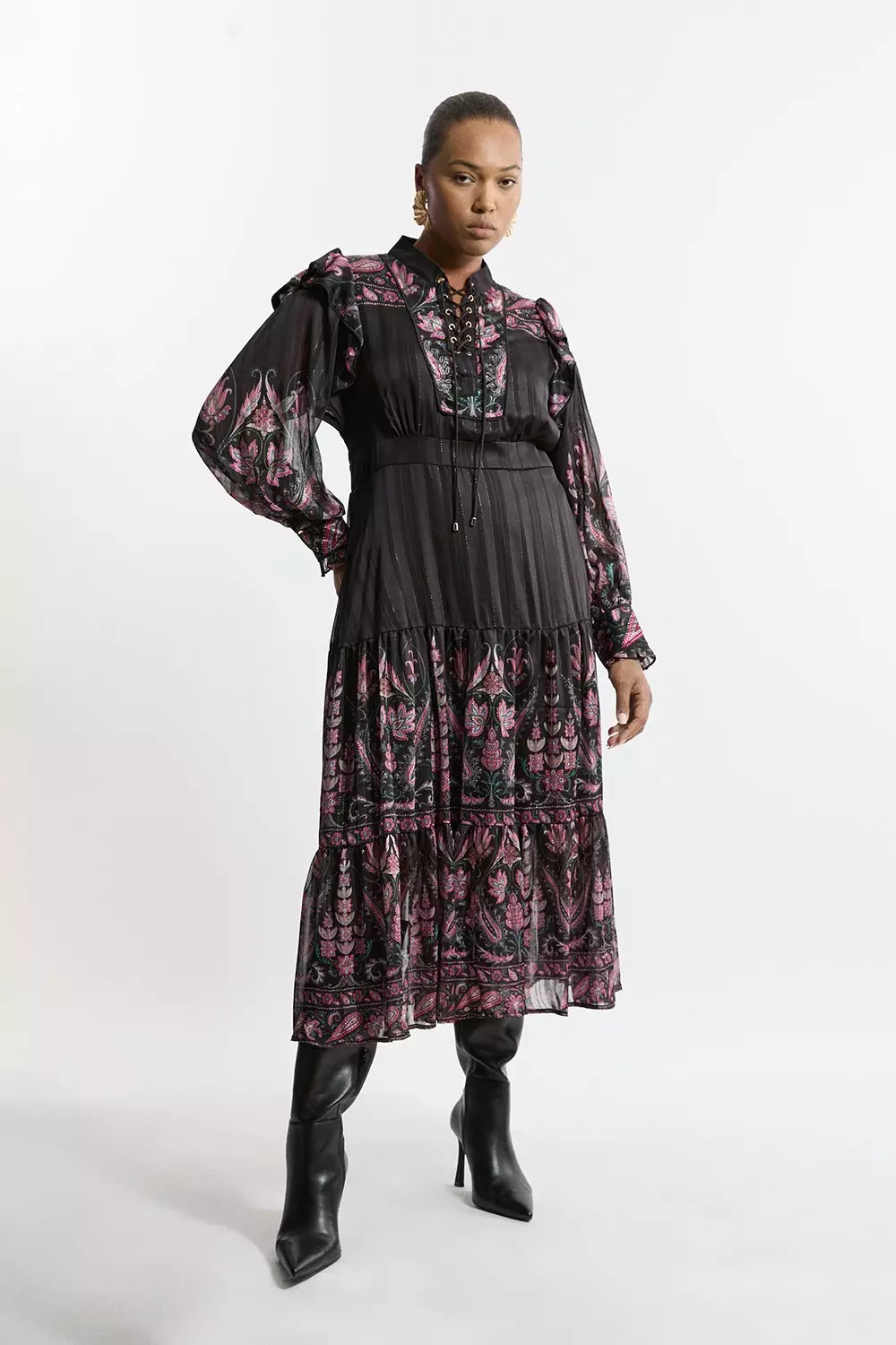 Plus Size Boho Floral Woven Midaxi Dress With Lace Front Detail alternative image