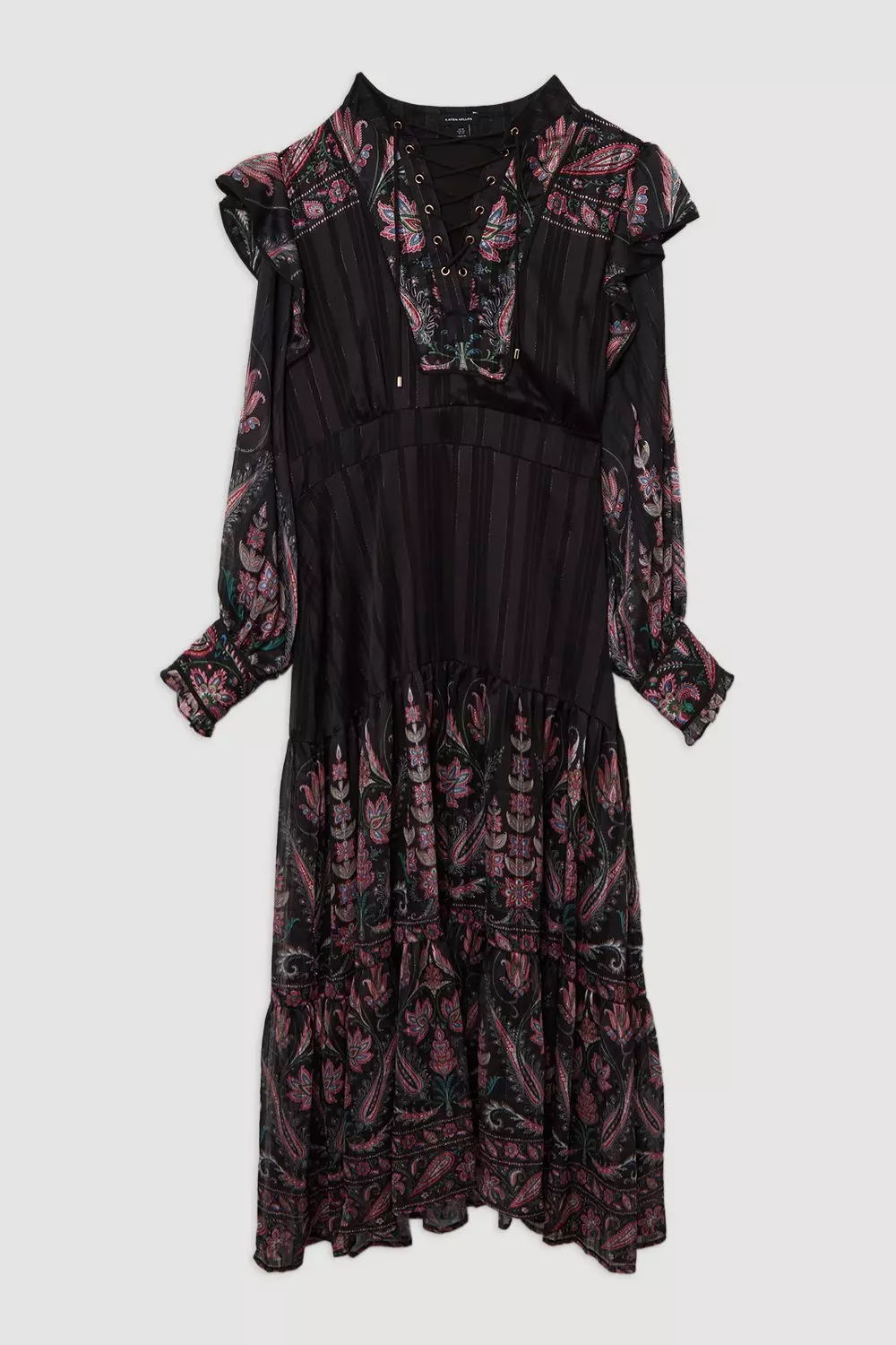 Plus Size Boho Floral Woven Midaxi Dress With Lace Front Detail alternative image