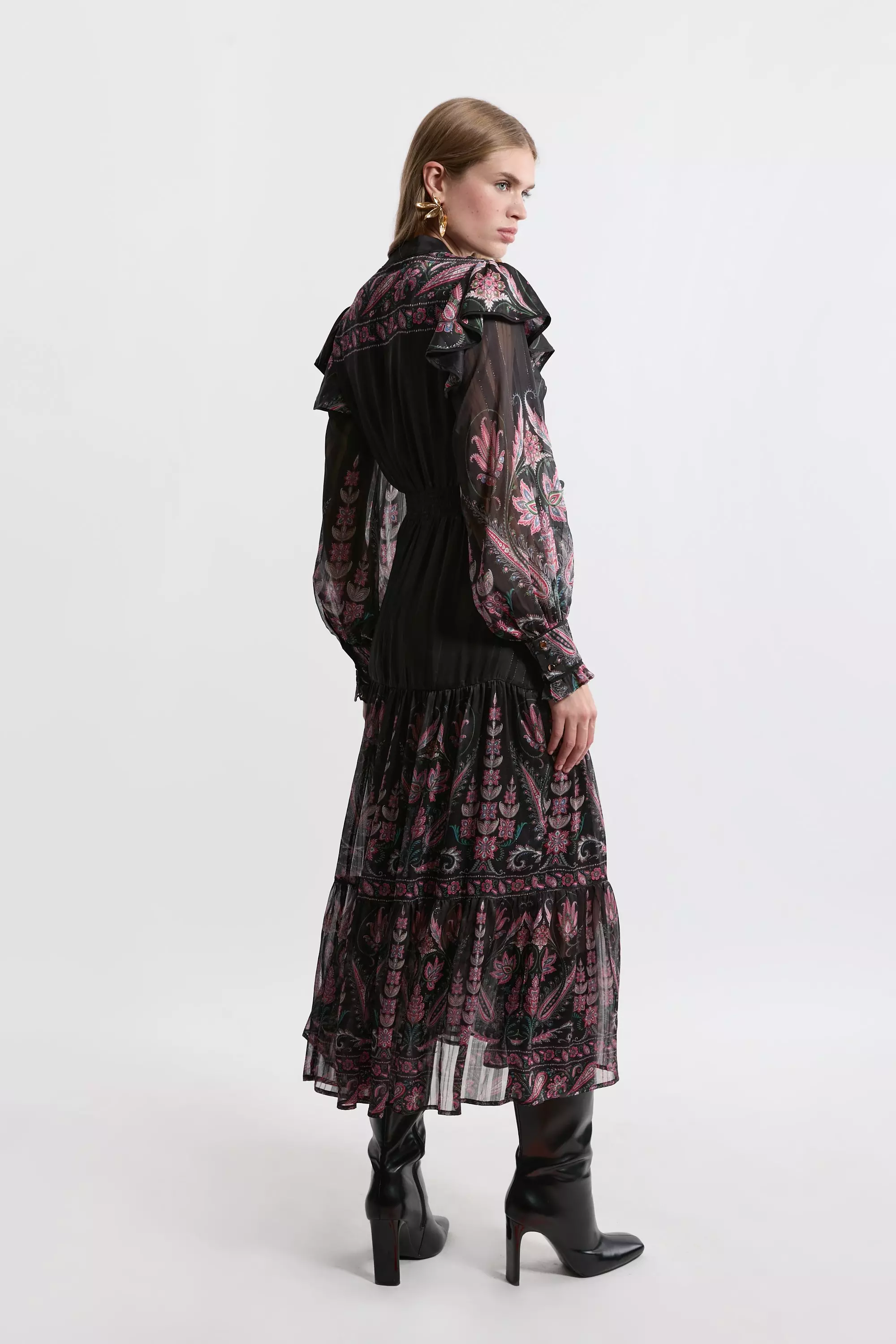 Petite Boho Floral Woven Maxi Dress With Lace Front Detail