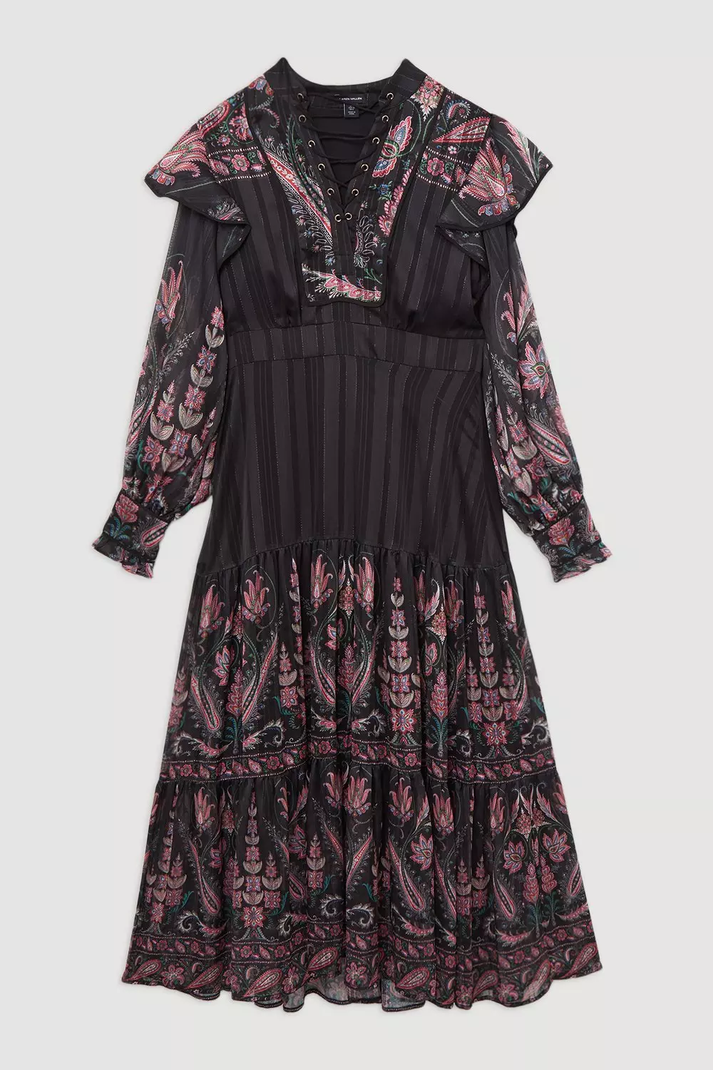 Boho Floral Woven Midaxi Dress With Lace Front Detail