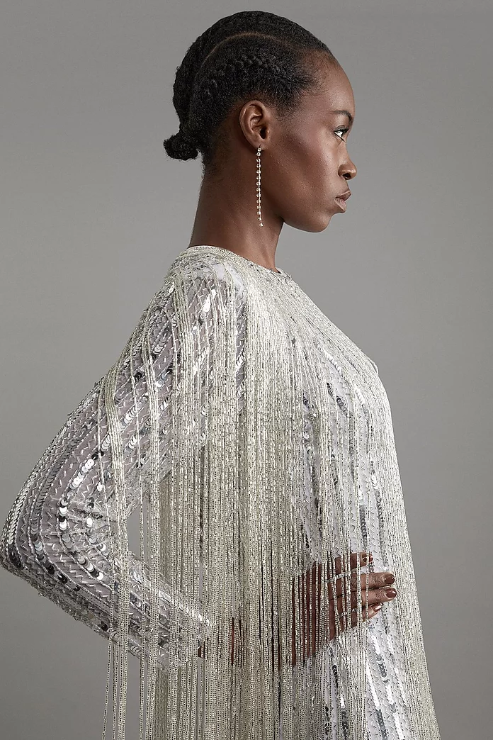 Embellished And Beaded Tassel Woven Mini Dress | Karen Millen Embellished And Beaded Tassel Woven Mini Dress | Karen Millen