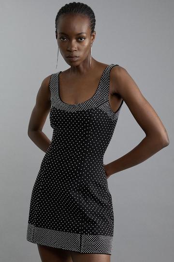 Black Studded Ponte Jersey Mini Dress