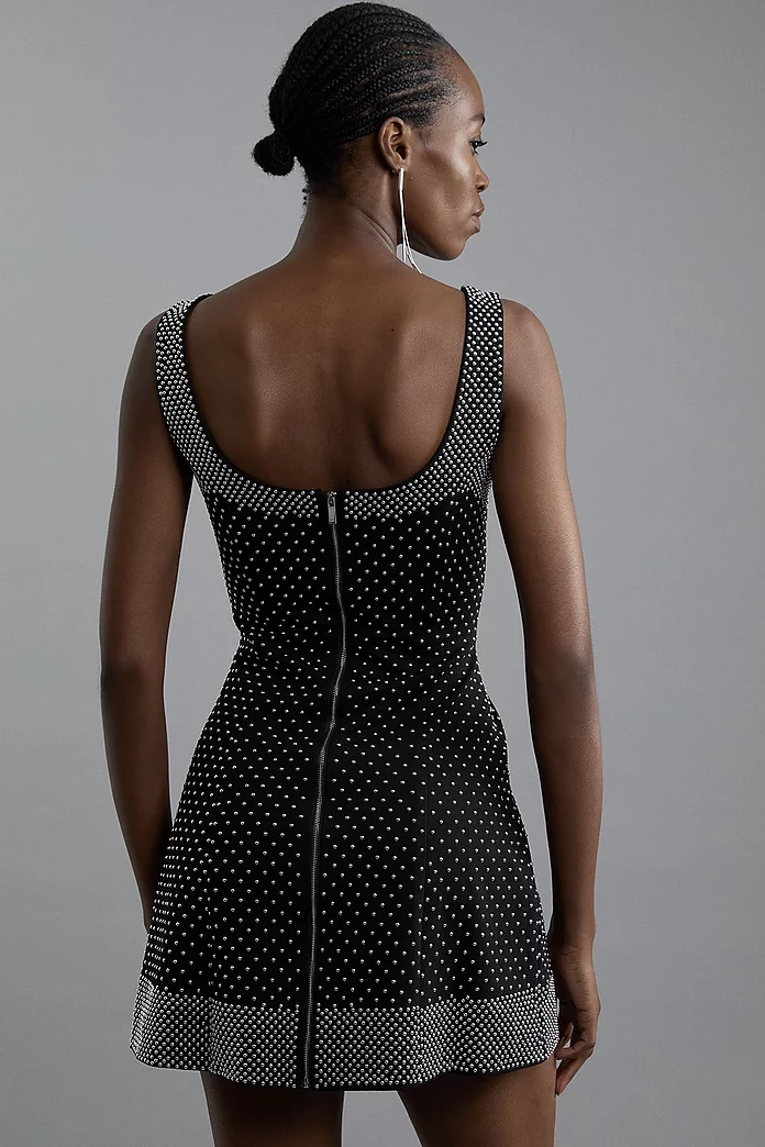 Studded Ponte Jersey Strappy Mini Dress | Karen Millen Studded Ponte Jersey Strappy Mini Dress | Karen Millen