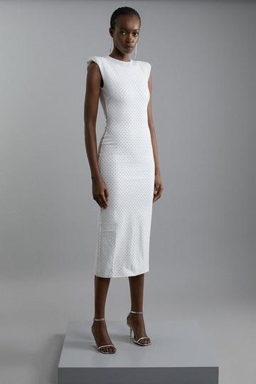 Studded Ponte Jersey Midi Dress ivory