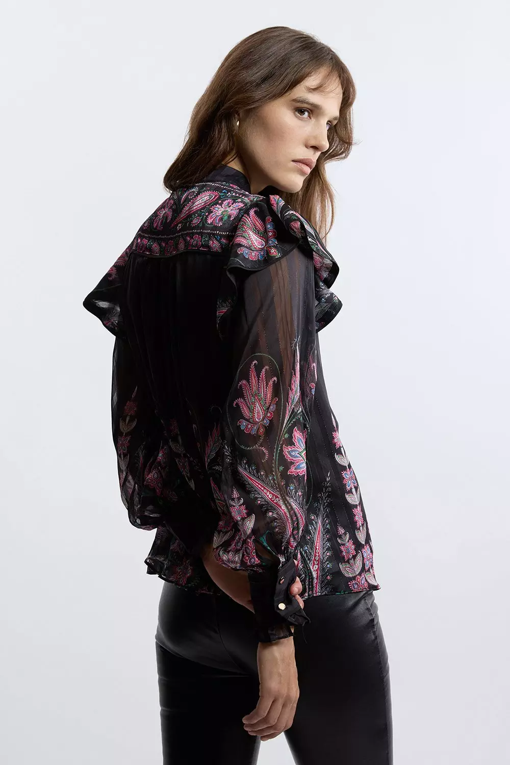 Boho Floral Woven Blouse With Lace Front Detail | Karen Millen