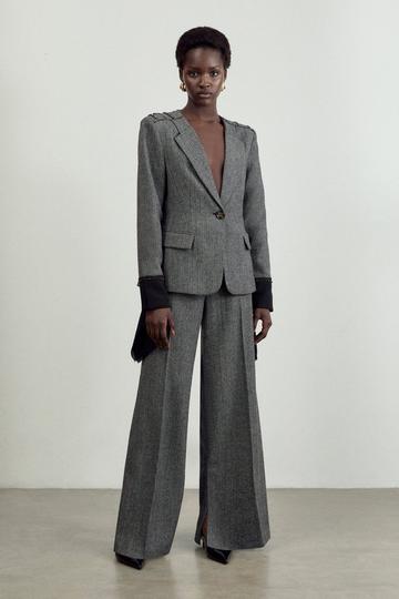 The Founder Herringbone Tailored Wide Leg Trousers mono