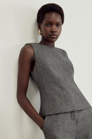 The Founder Herringbone Tailored Embellished Top mono