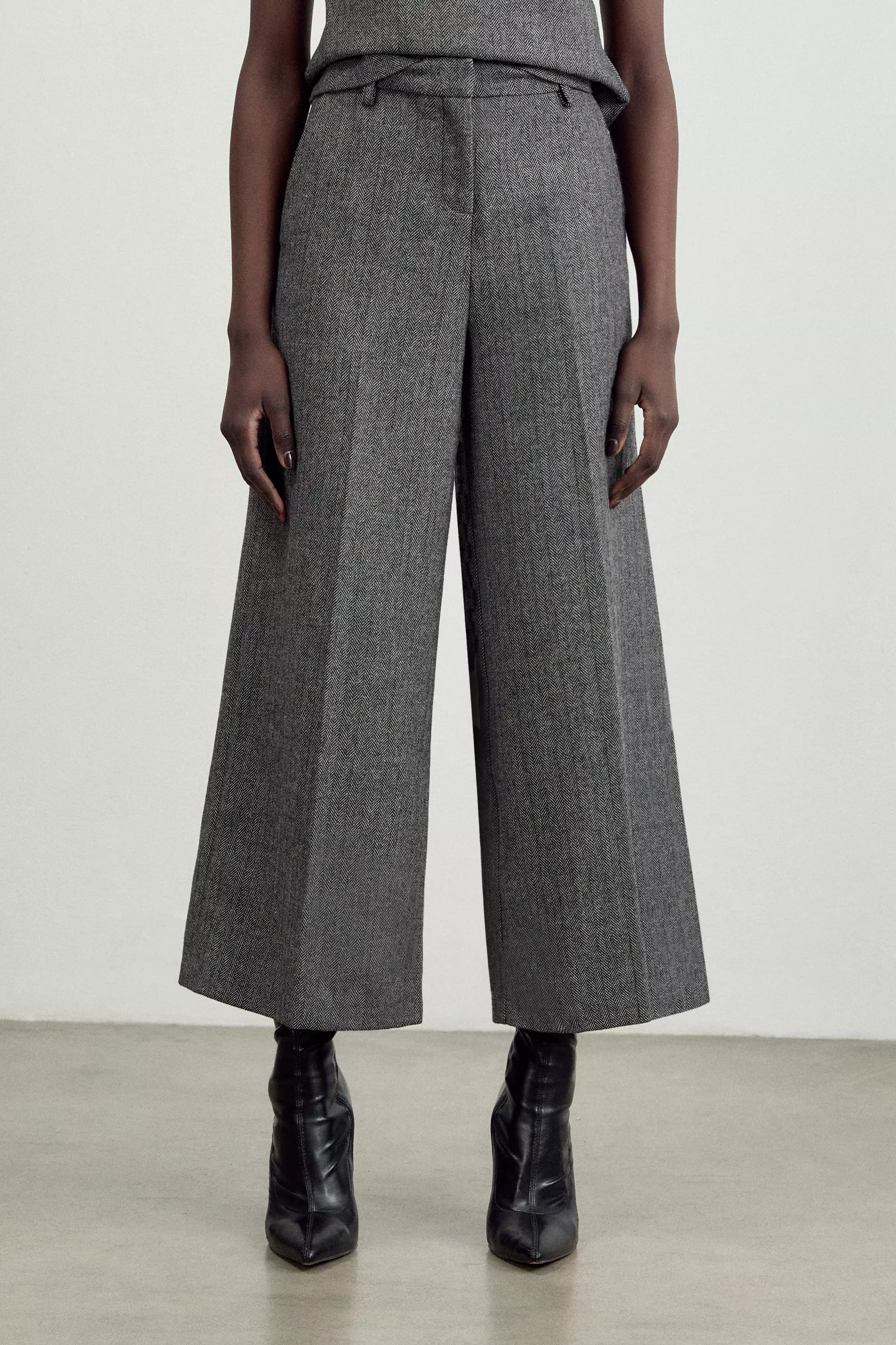 The Founder Herringbone Straight Leg Cropped Trousers Karen Millen