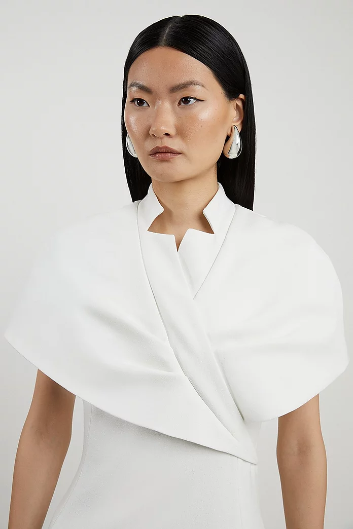 Petite Structured Crepe Cape Detail Full Skirted Tailored Petite Structured Crepe Cape Detail Full Skirted Tailored