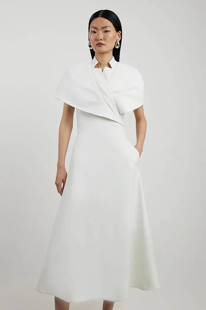 Petite Structured Crepe Cape Detail Full Skirted Tailored Petite Structured Crepe Cape Detail Full Skirted Tailored